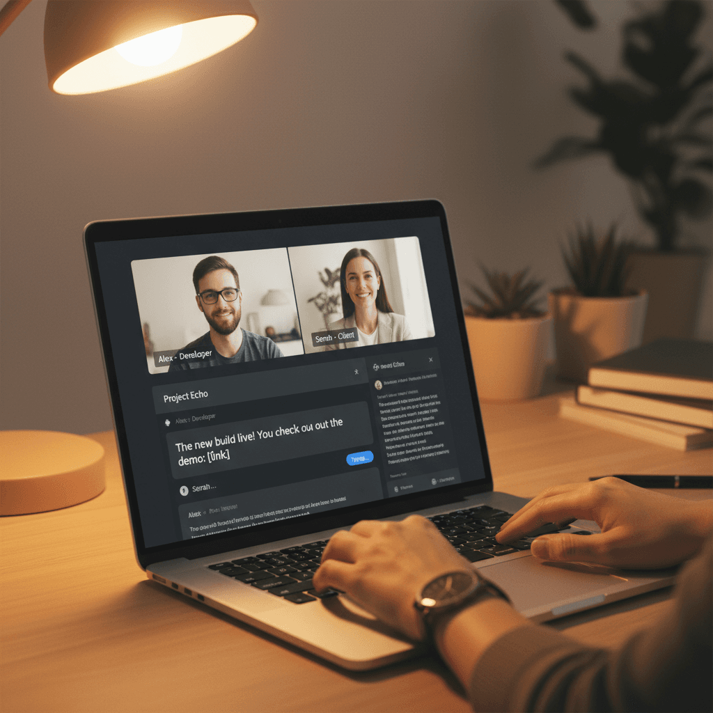 Laptop screen showing direct communication interface during a project conversation
